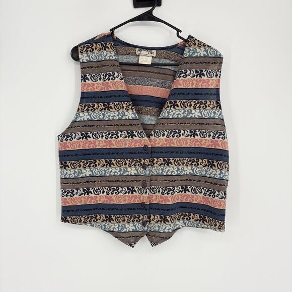 Vintage Chorus Line Striped Boho Hippie Y2K Button Down Vest Size Large - Picture 1 of 7